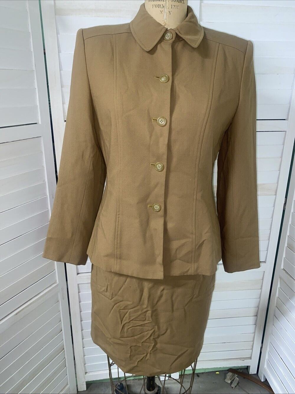 Vintage 80s 90s Chaus Brown Skirt Suit Set Blazer Jacket Pencil Wiggle Sz 10P